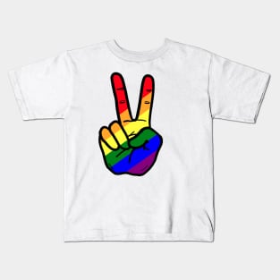 V Sign Hand Gesture Gay Rainbow Kids T-Shirt